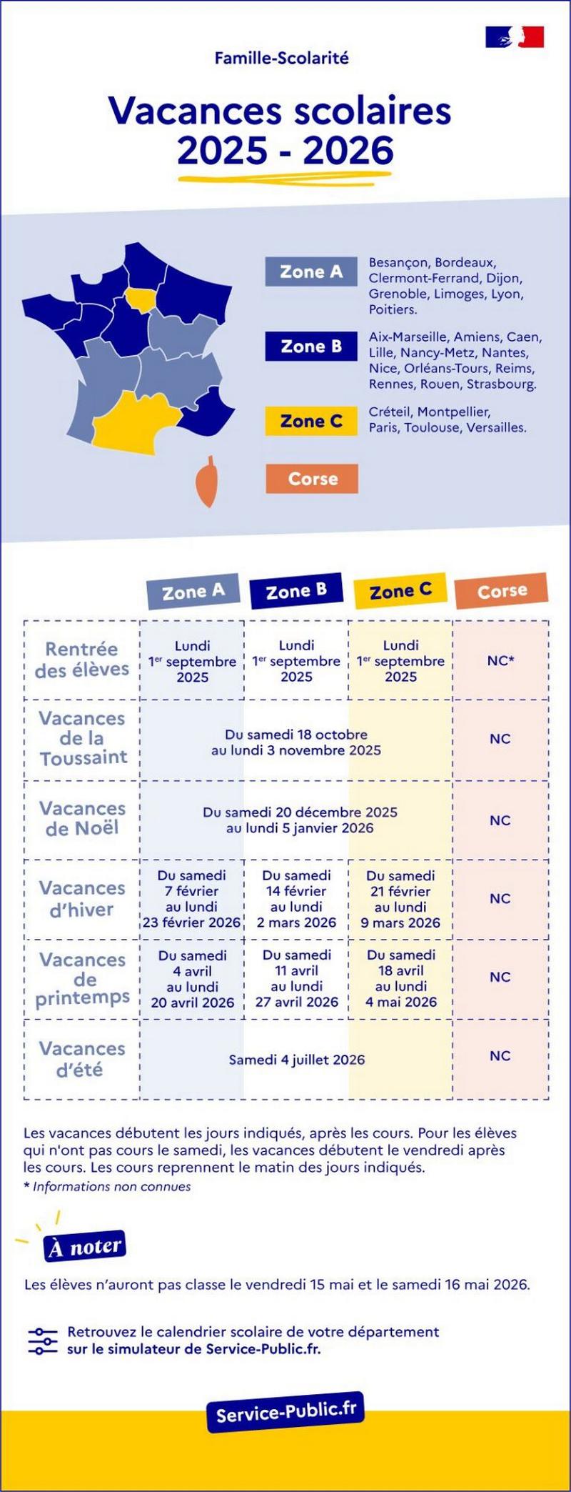 Schooling School holidays the calendar for 20252026 ServicePublic.fr